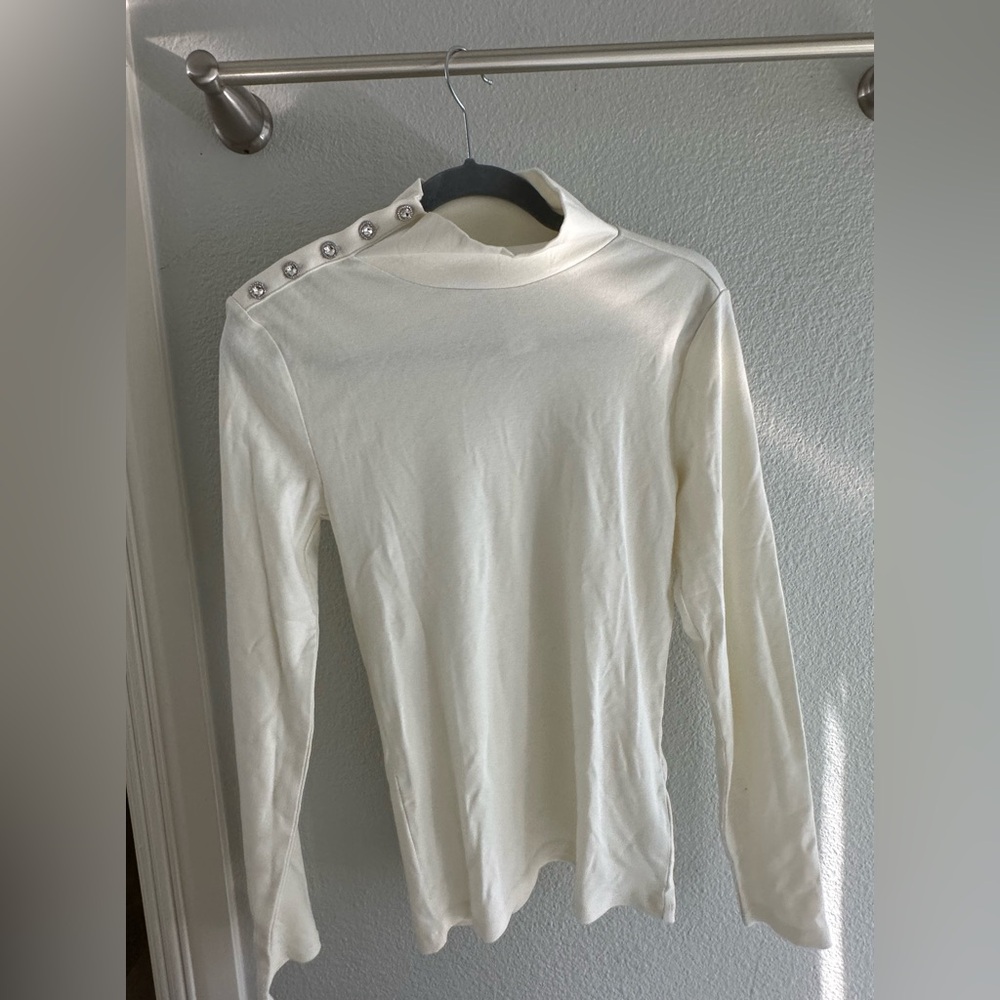 J.Crew - women’s cream turtleneck button down rhinestone neck